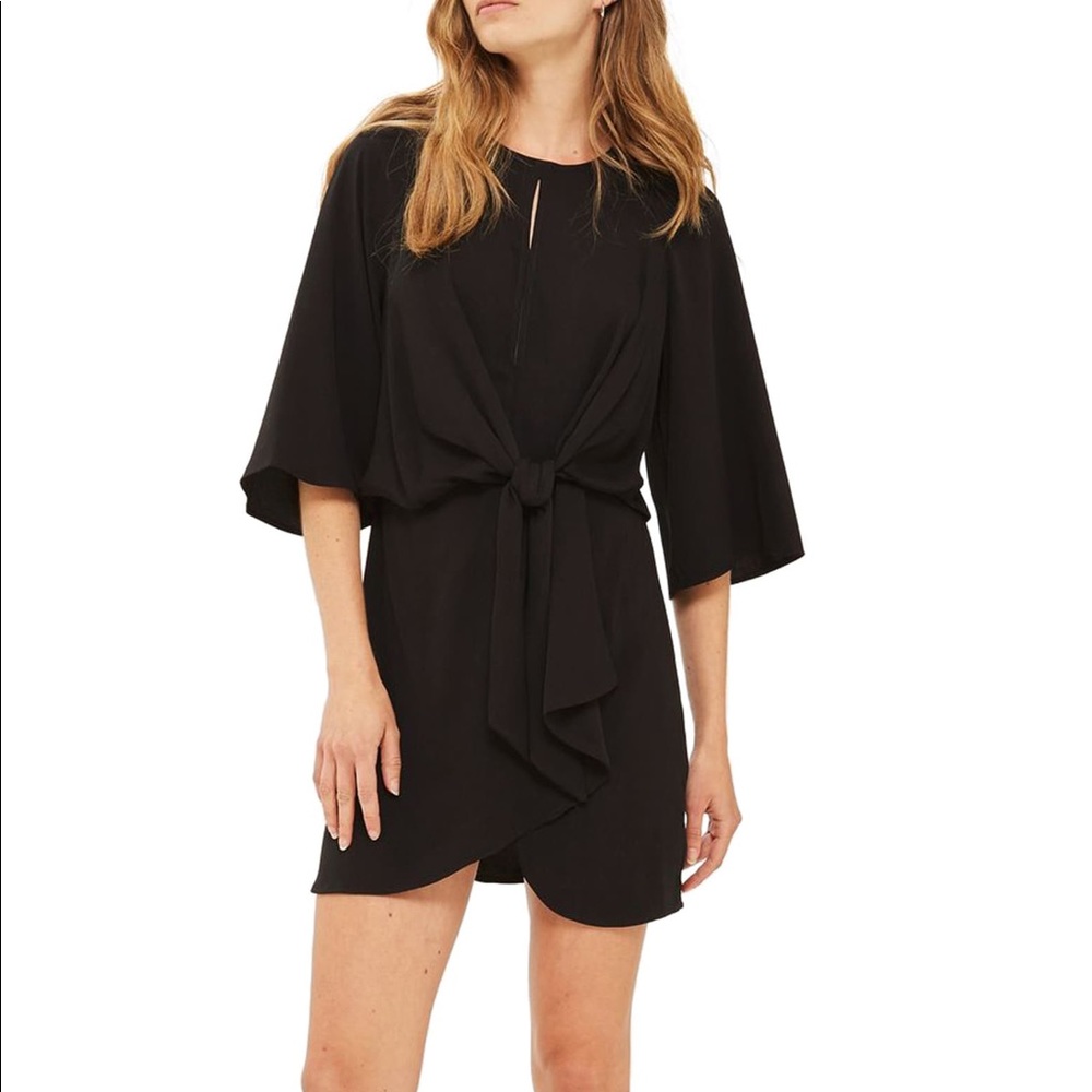 NEW TOPSHOP BLACK TIE WAIST FALL MINI DRESS LBD